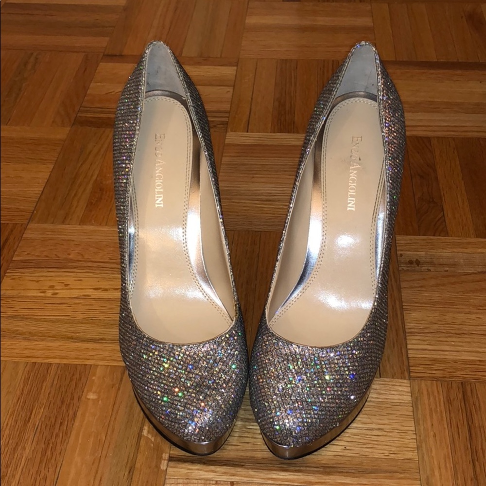 Enzo Angiolini Silver Glitter Platform Heels